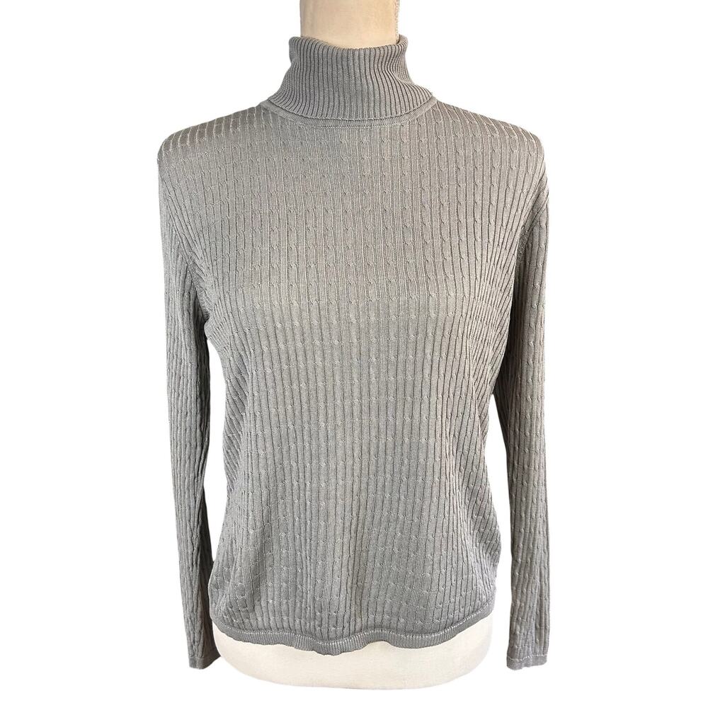 Brooks Brothers 100% Silk Turtleneck Women Size Small Gray Ribbed Knit Sweater